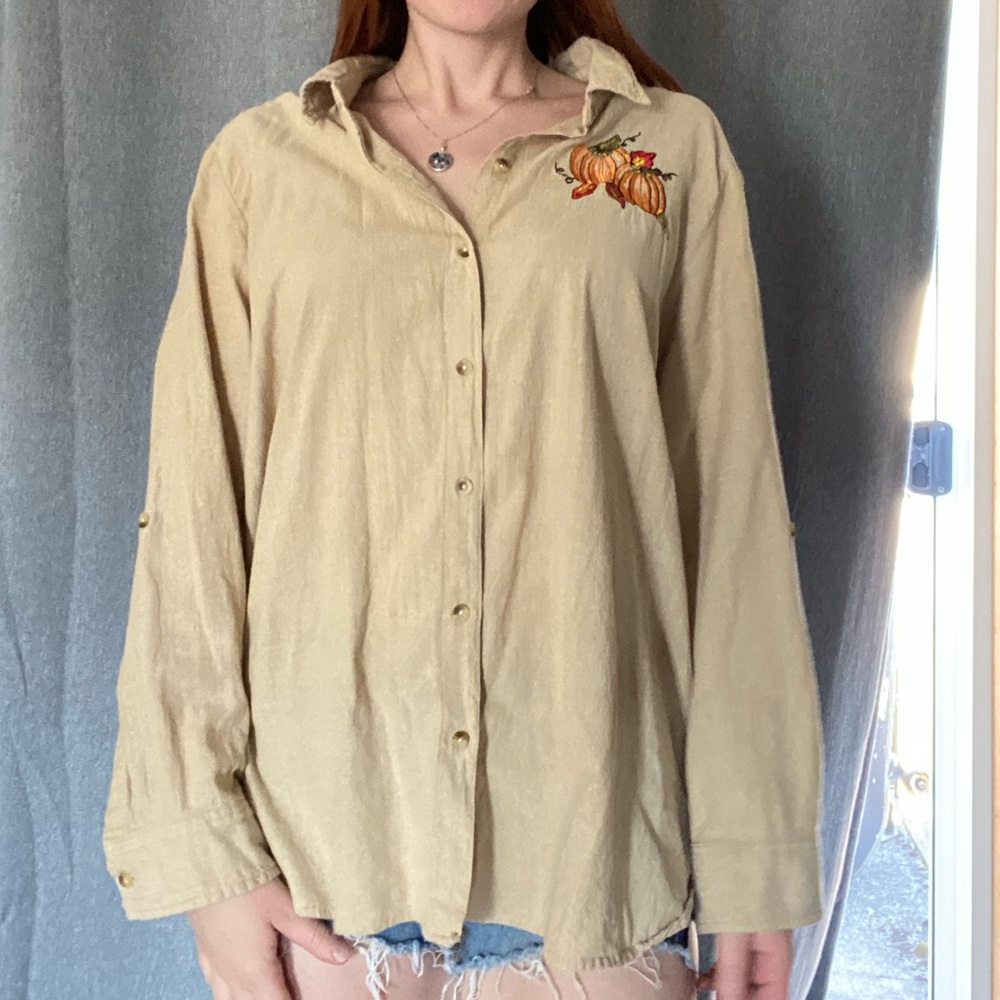 Vintage CitiCraze Pumpkin Embroidery Button up Blouse